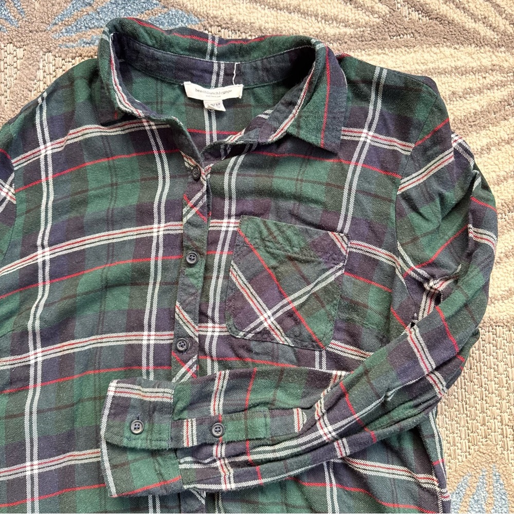 Beachlunchlounge collection Women’s Green/Red/Navy Plaid Button‎ Down Shirt XS - Picture 4 of 7